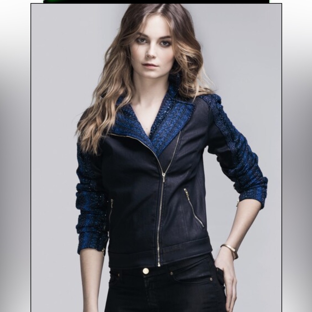 NWT 7 FOR ALL MANKIND , MALHIA KENT BLK MOTO TWEED JACKET medium